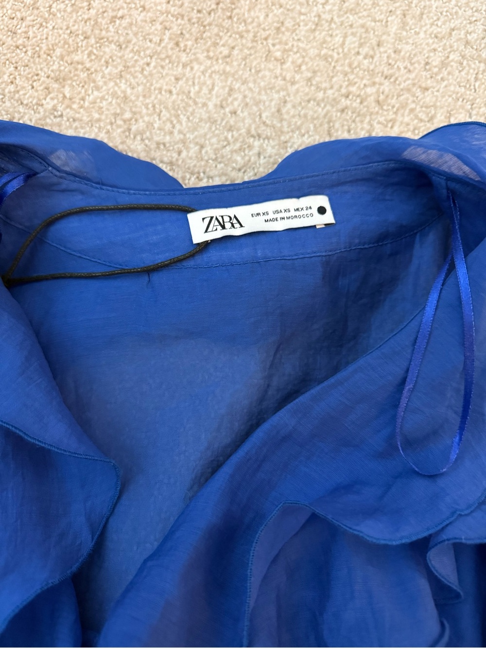 ZARA Royal Blue Sheer Ruffle Blouse